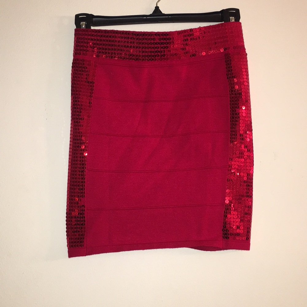 Red sequin skirt